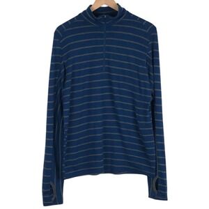 IBEX Merino Wool Quarter Zip Striped Base Layer Top Men's L Blue Grey Size M
